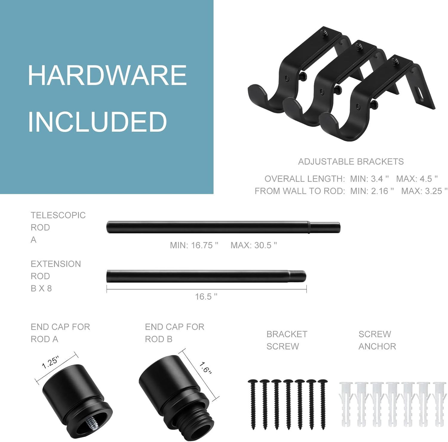 Byondeth Curtain Rods for Windows 16 to 144 Inches Adjustable Length 1 Inch Diam
