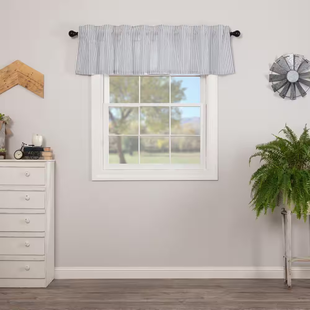 Sawyer Mill Ticking Stripe 72 In. L X 16 In. W Cotton Valance in Denim Blue Soft
