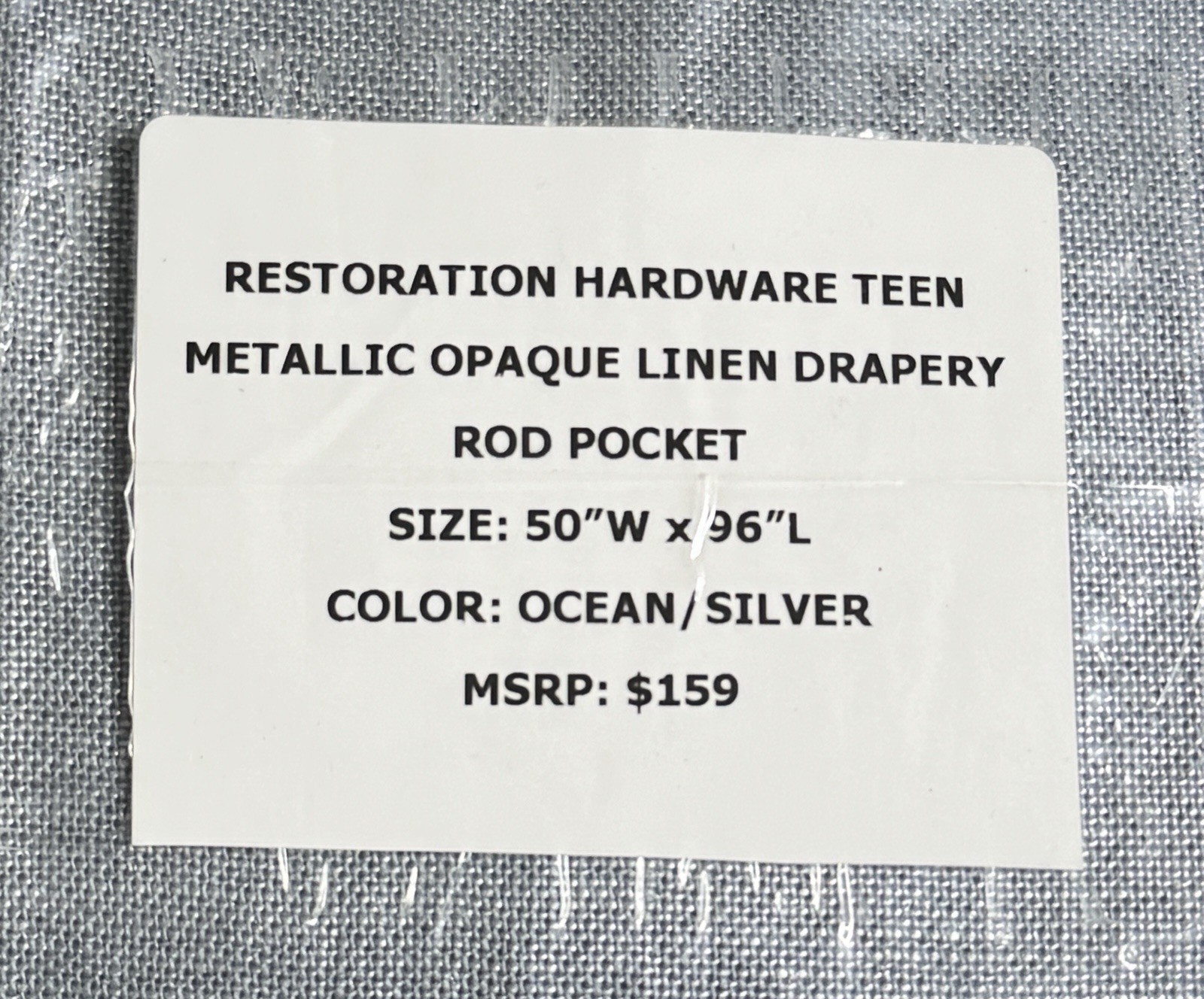 Restoration Hardware Metallic Opaque Linen Drapery Panel RP Ocean/Silver $159