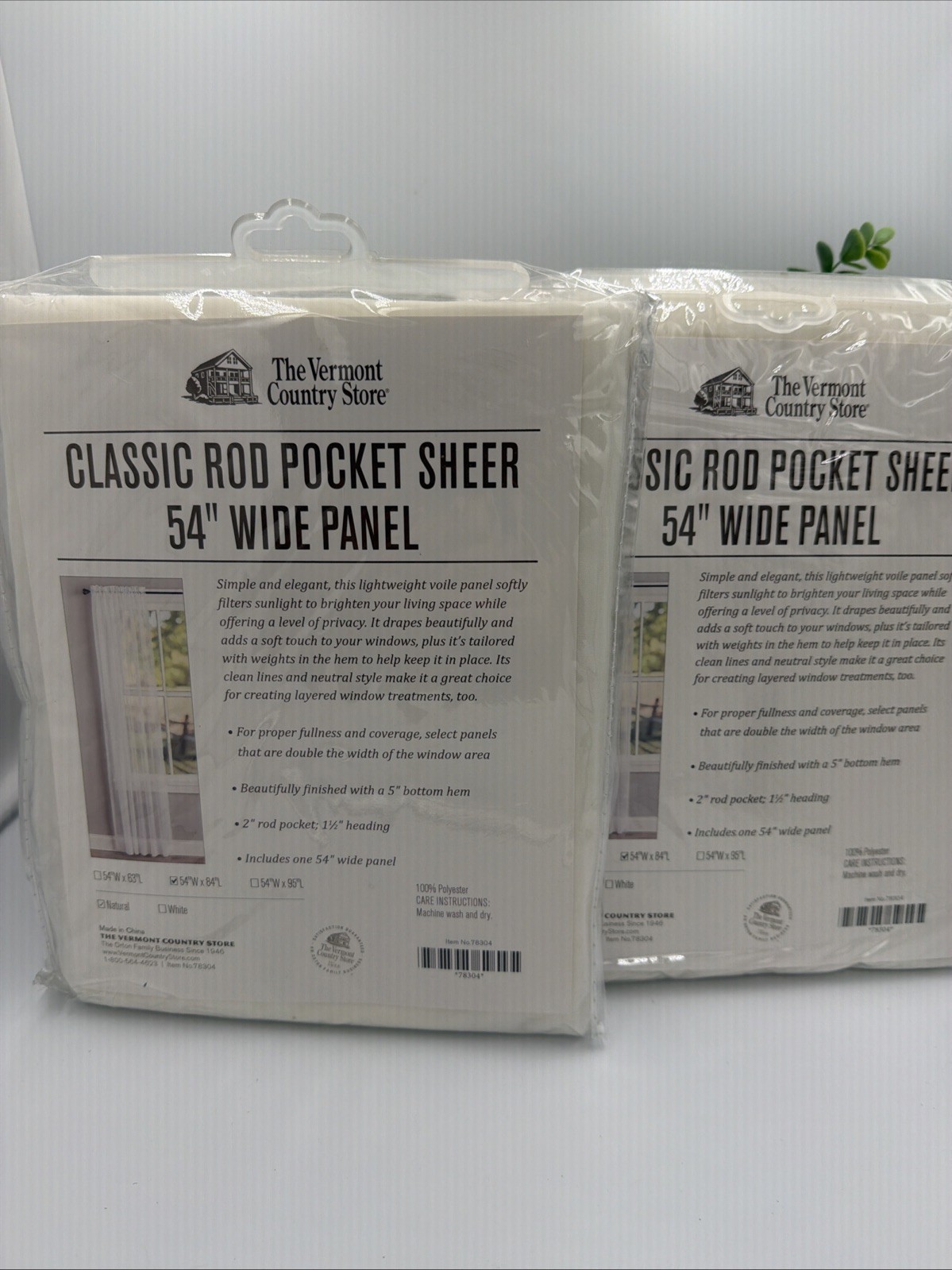 Vermont Country Store Classic Rod Pocket Sheers 54”W x84” L Panels New X 2pkgs