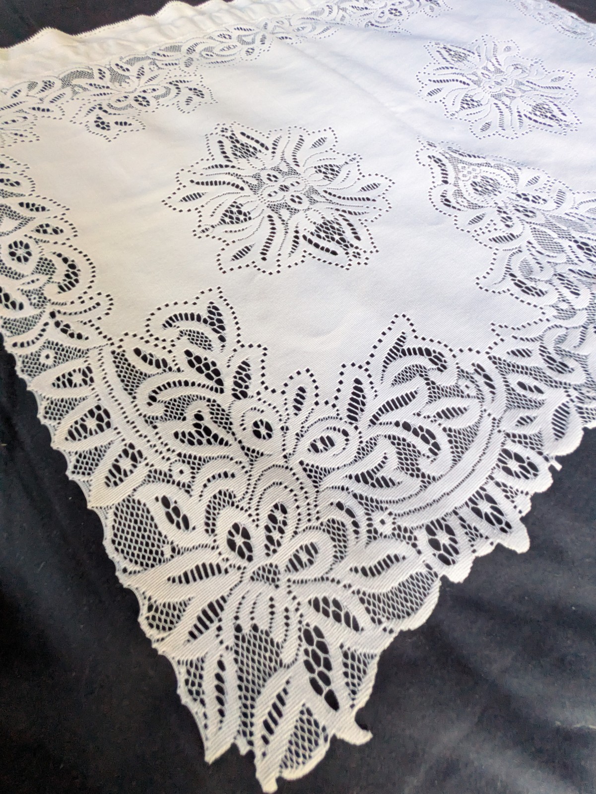 Pair Cafe Tiers Curtains Panels Off White Cream Battenburg Lace Valance 24″ Long