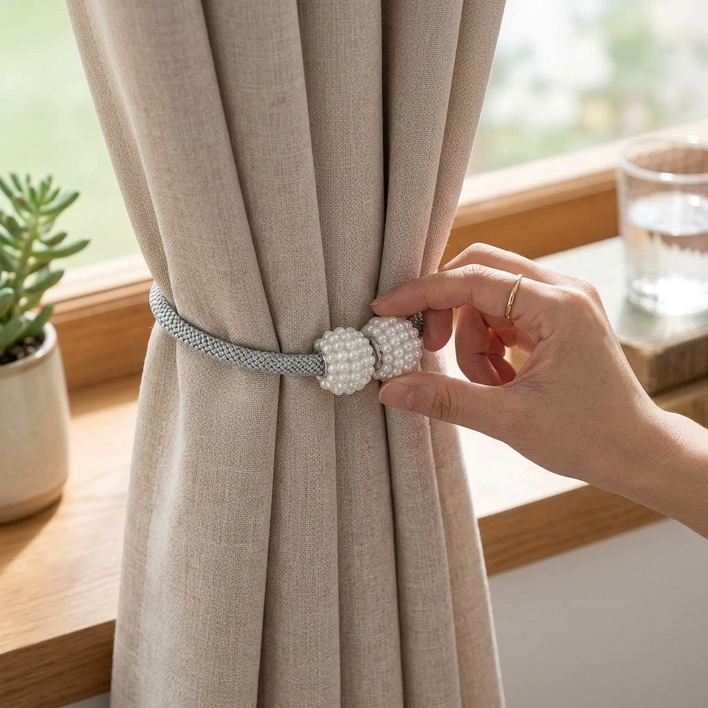 8Pcs Magnetic Curtain Tiebacks, 4 Gray & 4 White Pearl Decorative Holdbacks