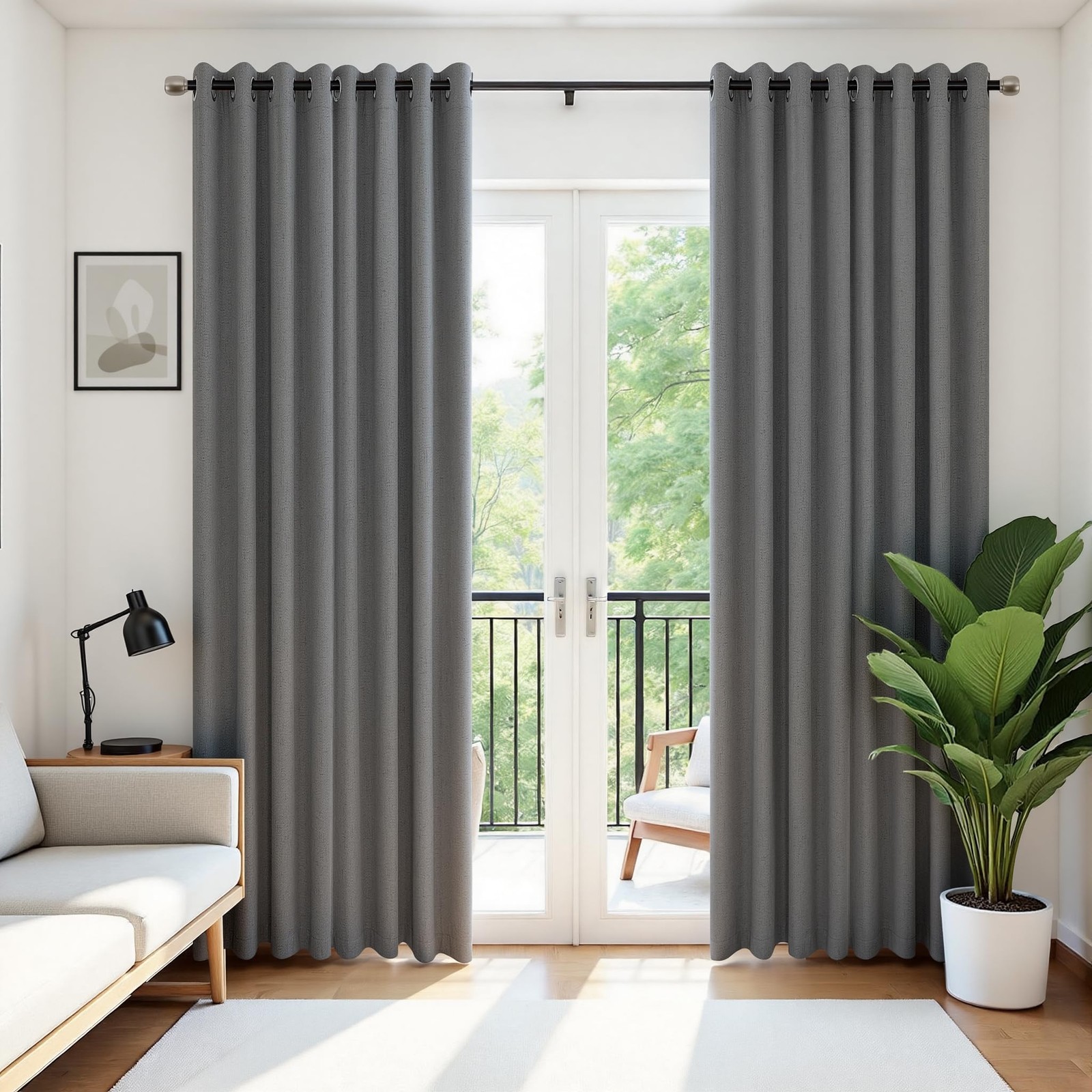 Mrs.Naturall 108 Inch Curtains 2 Panels Setgrommet Dark Gray Black Out Linen