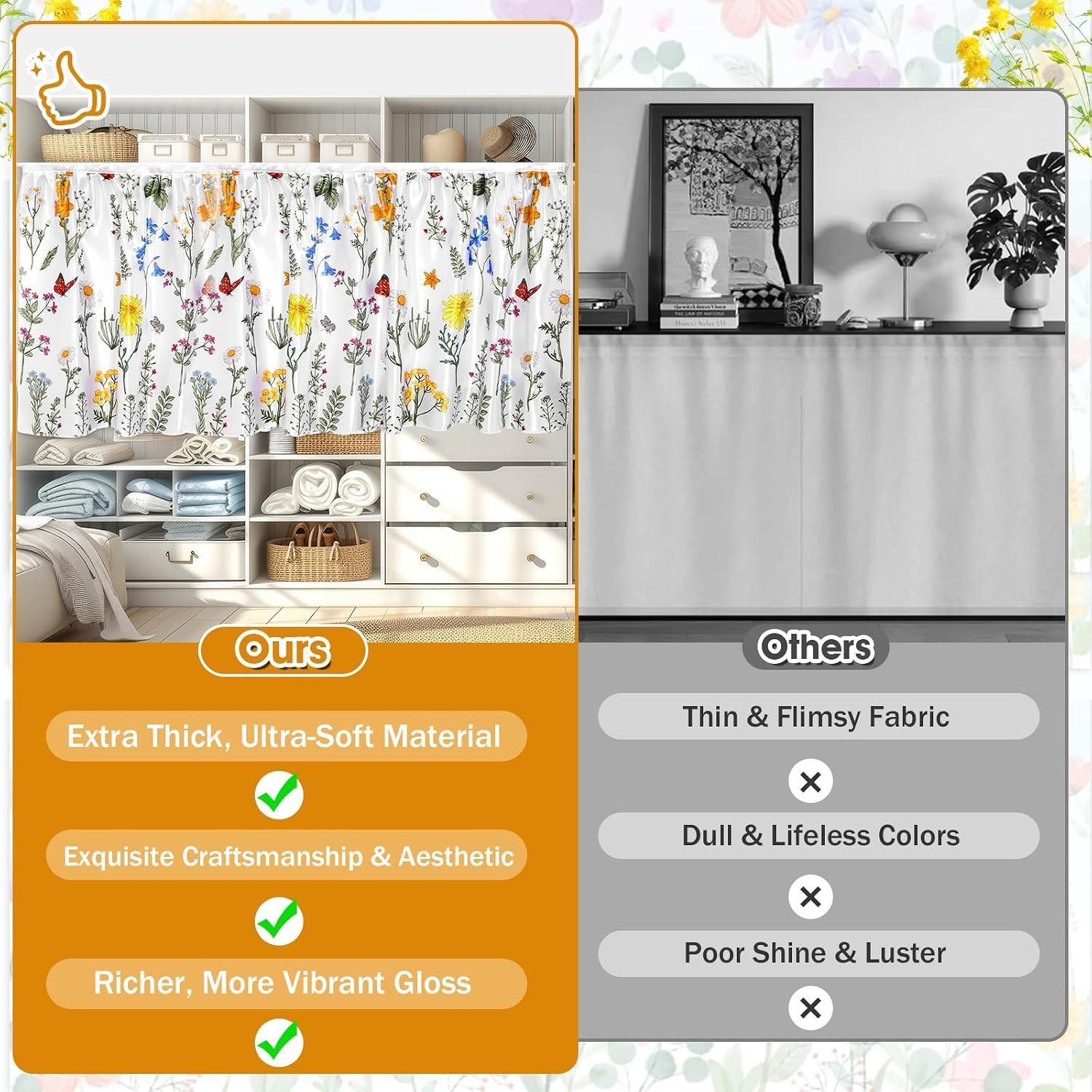 Chic 28 x 51 in Cabinet Curtain with Colorful Floral Design – Easy to Install