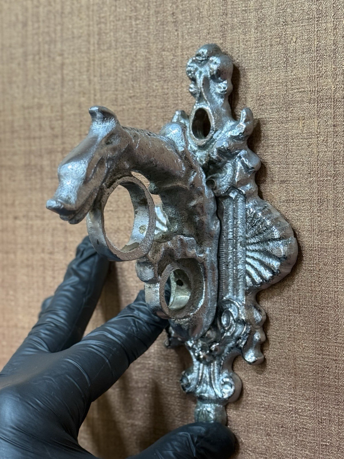 Pair Vintage Soviet Bronze Sea Dragon Curtain Brackets Nickel 1970s USSR