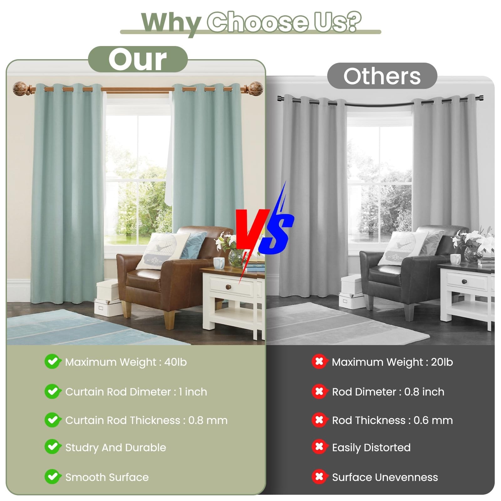 Bamboo Double Curtain Rods for Windows 72 to 144 Inches, 1-inch Diameter Heav…