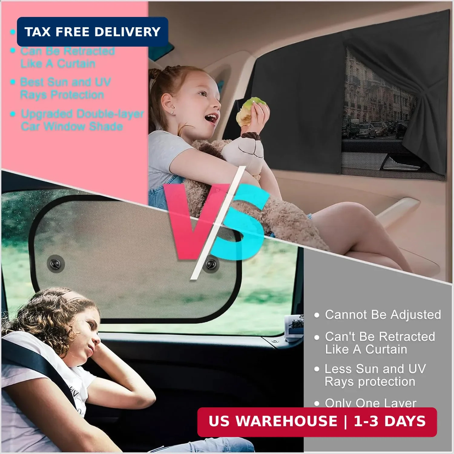 Car Window Shades, 2 PCS Magnetic Double Layer Auto Sun Shade for Side Windows P