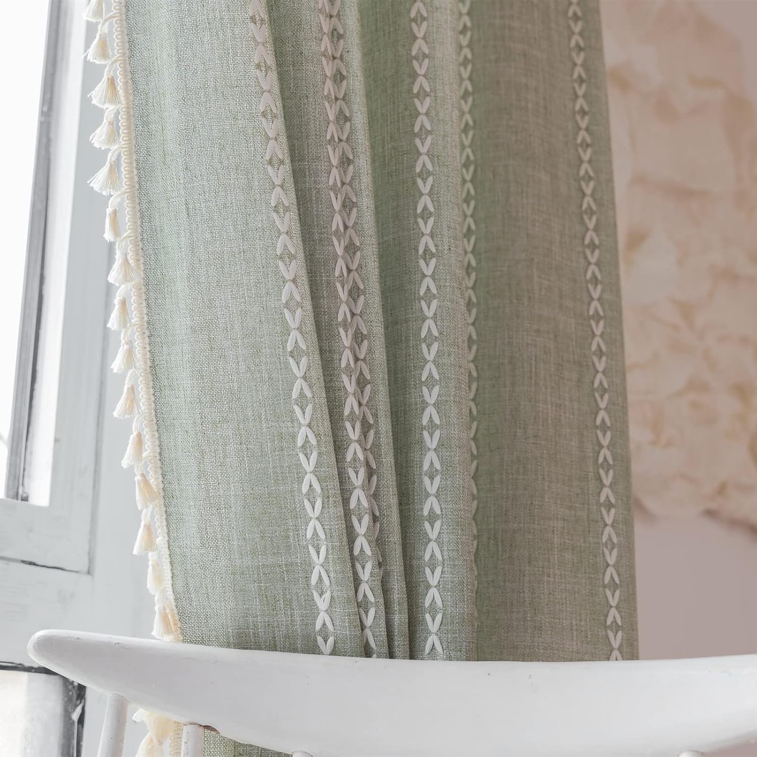 RoomTalks Modern Farmhouse Textured Bedroom Living Room Curtains 96’’ x 52″ Sage