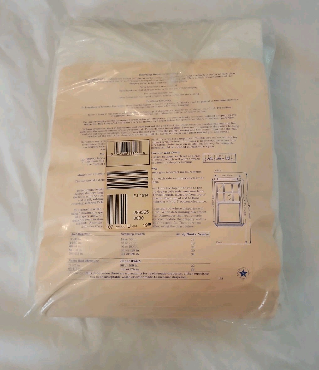 Vtg Burlington Ready Made Draperies (2) Panels 75″w X 63″L Antique White