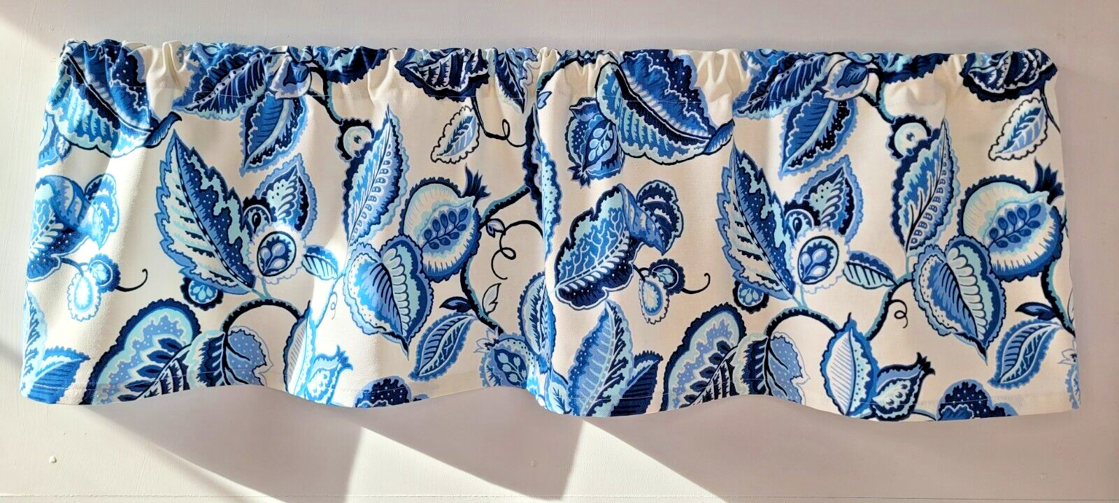 Blue and White Valance, Waverly Fantasy Fleur Valance Curtain