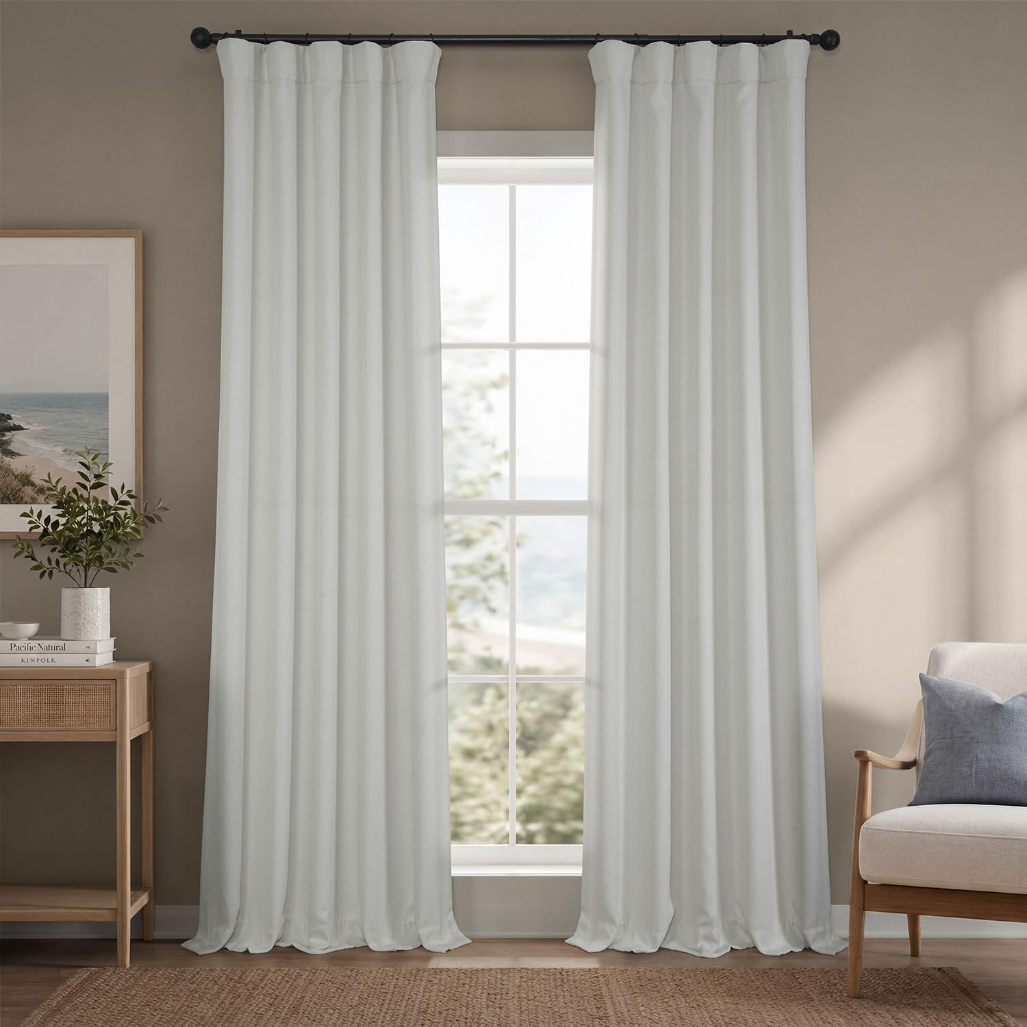 – Faux Linen Curtains for Living Room (1 Panel) – 50W X 96L – Textured Room Dark