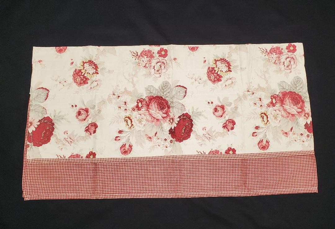 WAVERLY NORFOLK ROSES RED FLORAL GINGHAM LAYERED STRAIGHT VALANCES 19 X 70