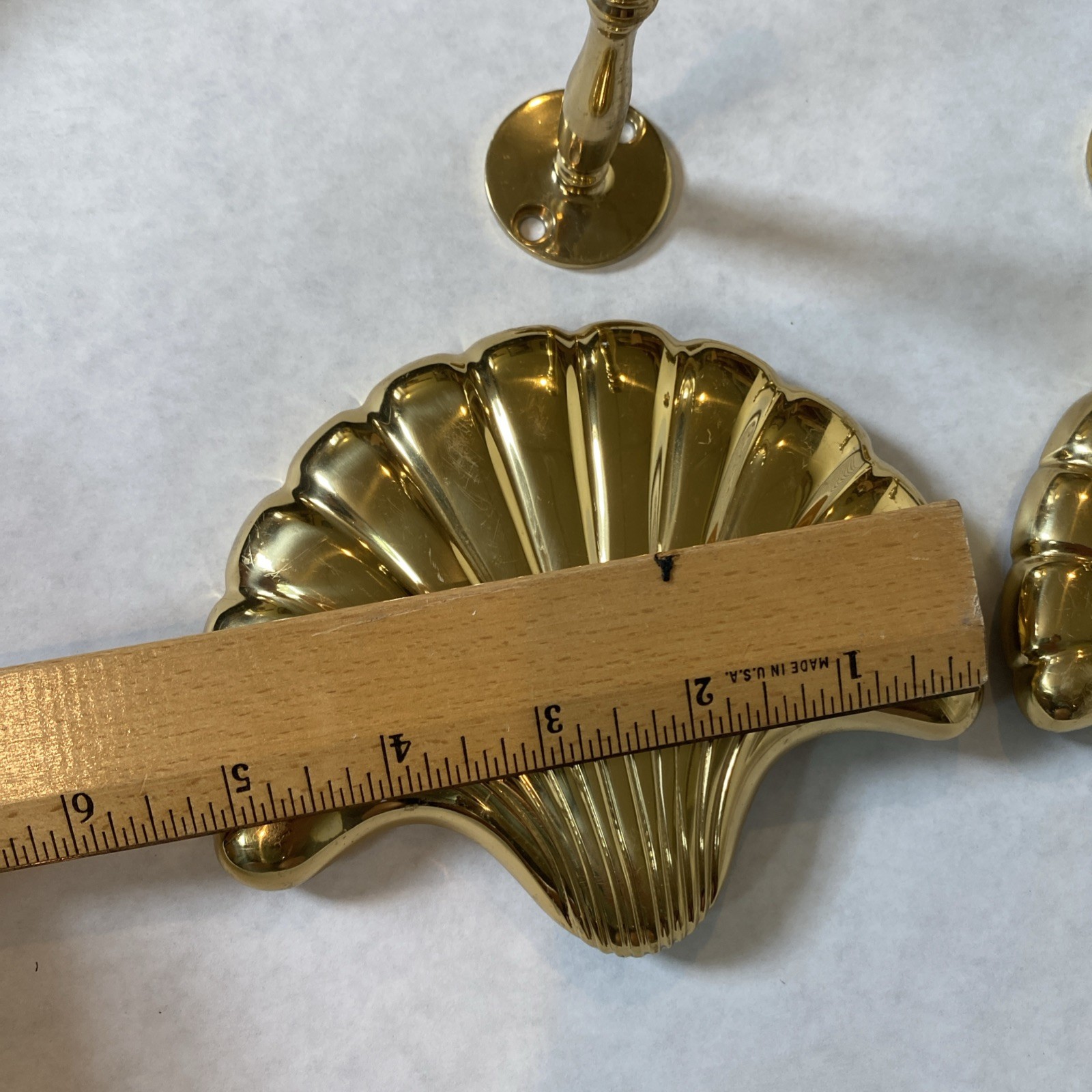 Lot 2 Vintage Brass Sea Shell Curtain Tieback Hook Regency Beach MCM Tie Back 5”