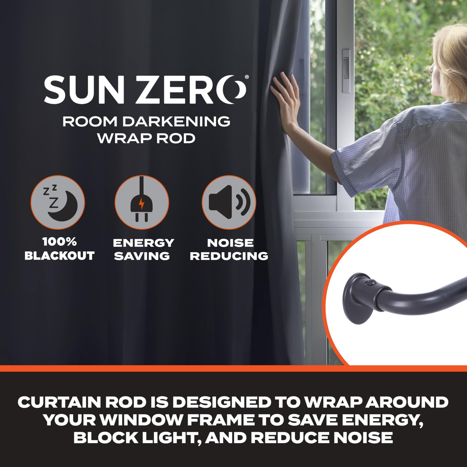 Black 5/8 Inch 2848 In Adjustable Wrap Around Room Darkening Curtain Rod Set