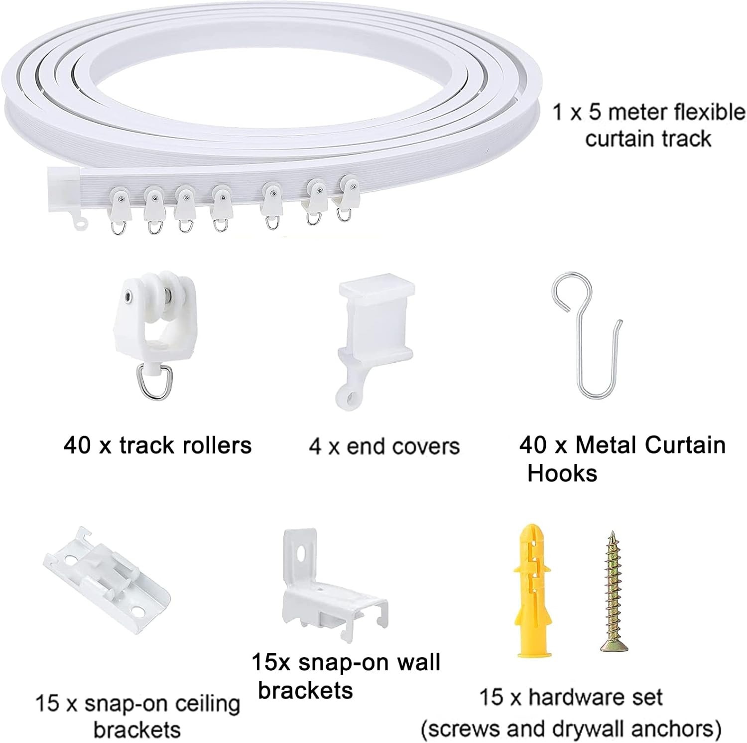 5 Meters (16.4FT) Flexible Bendable Ceiling Curtain Track,Room Divider, Window T