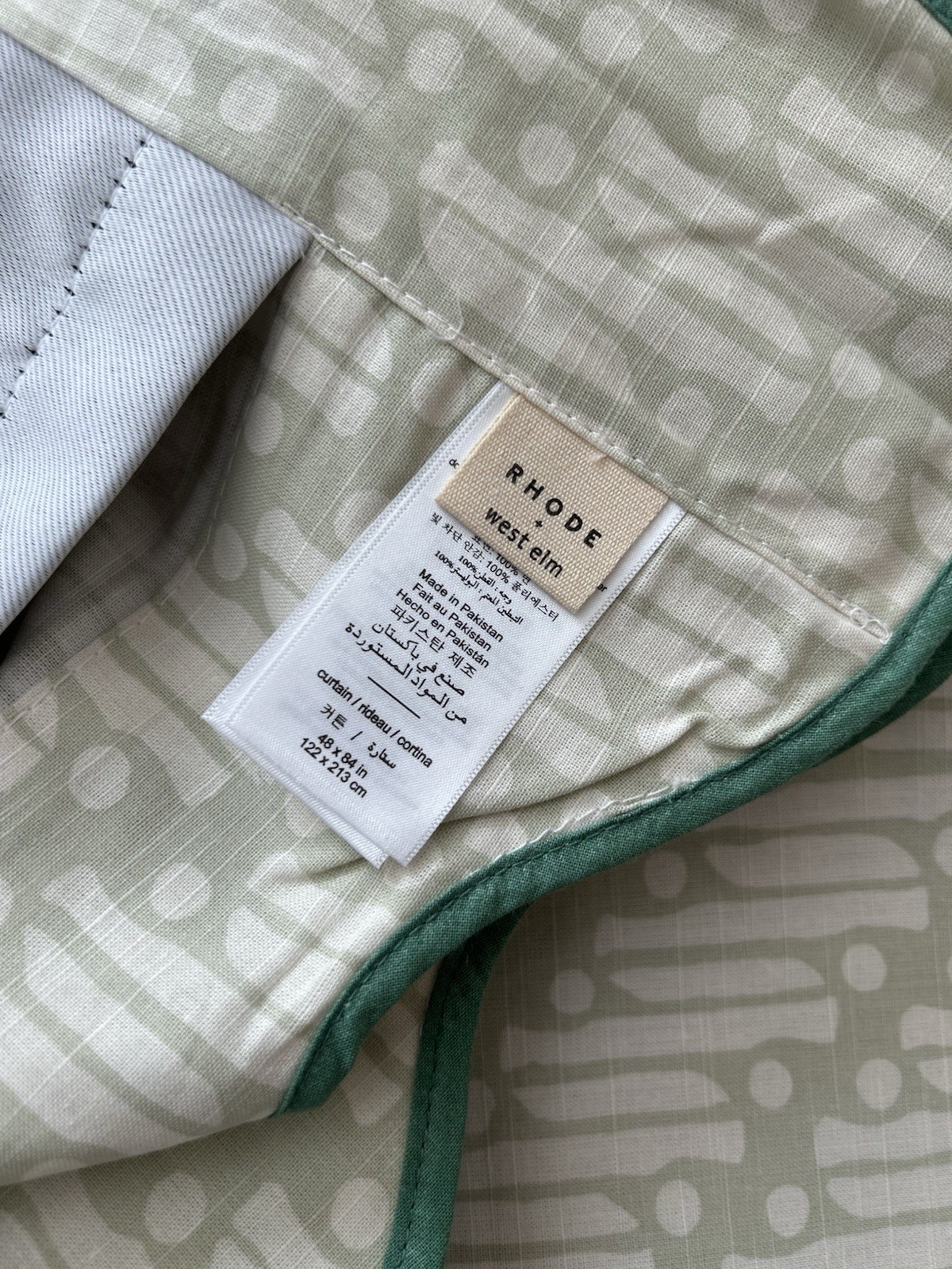 West Elm RHODE Batik Scallop Edge BLACKOUT Curtains (2) 48”x84” Fog Green NWOT