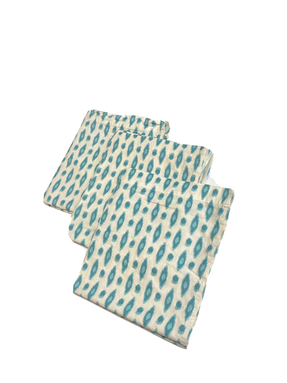 Set 3 Custom Curtains Handmade Canvas Blue Boho Ikat Print Short Valances Cotton