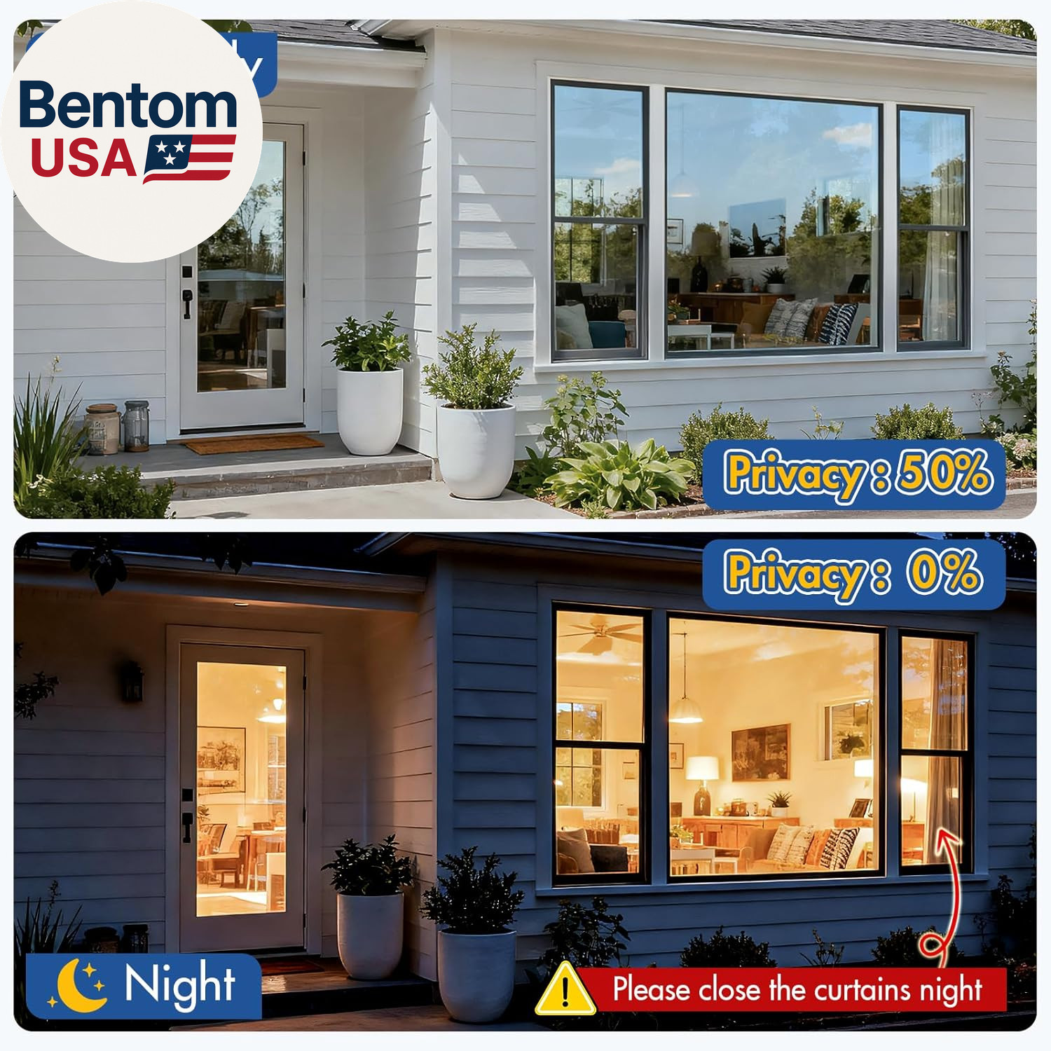 One Way Privacy Window Tint for Home, Daytime Reflective Mirror Glass Film See O