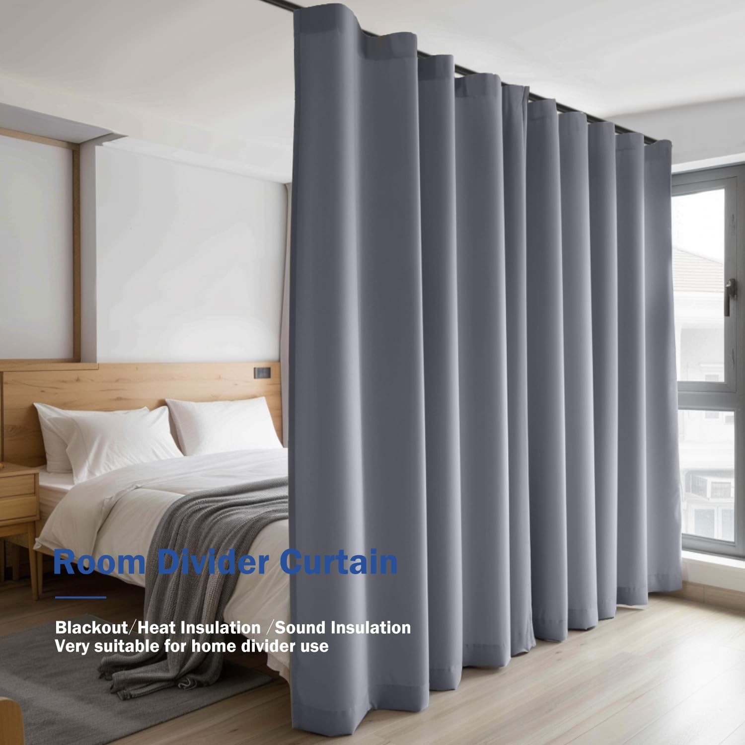 Cbsroro Room Divider Blackout Curtain Track 120×108 Inch 1 Panel Light Grey