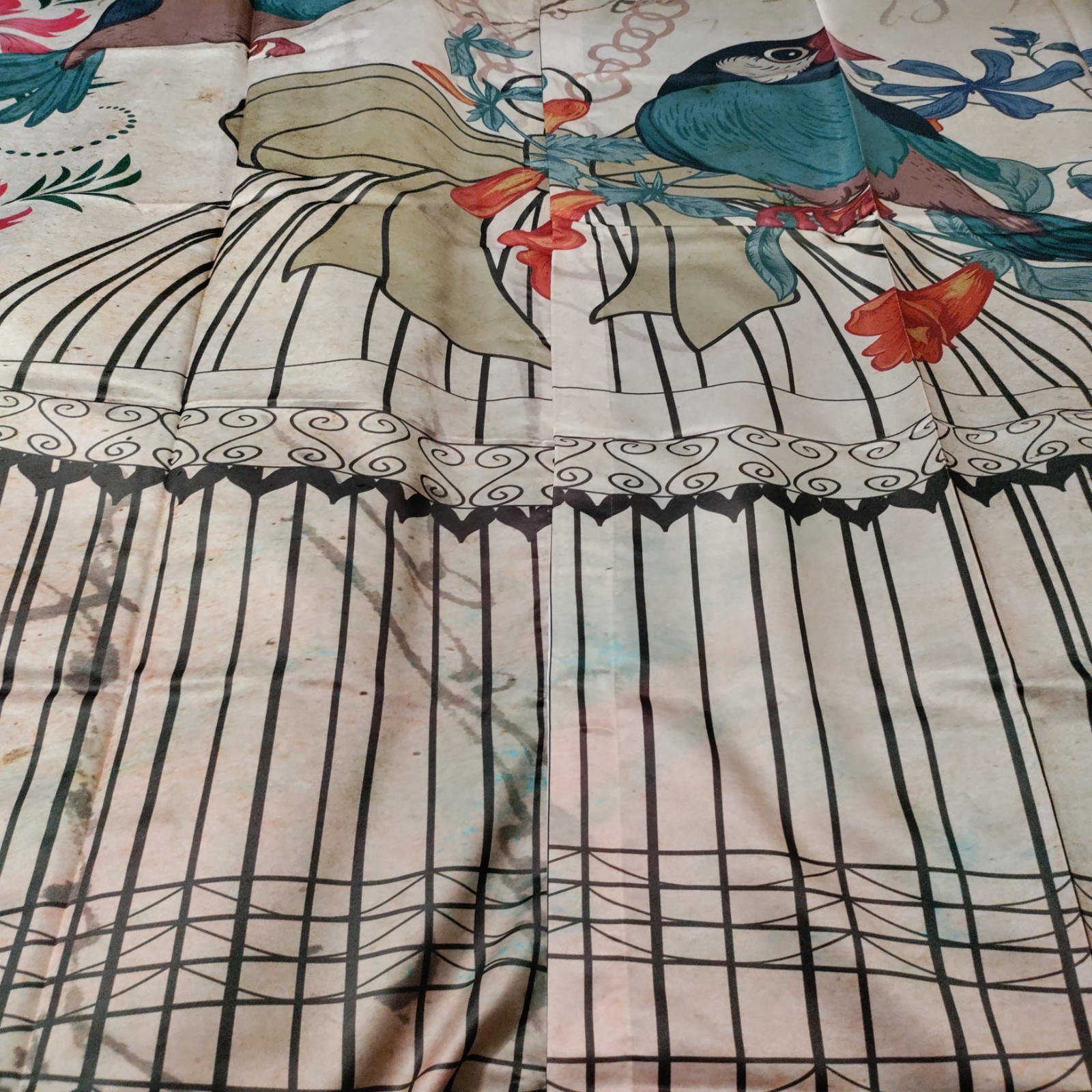 Birds On Bird Cage And Flowers Window Curtains
