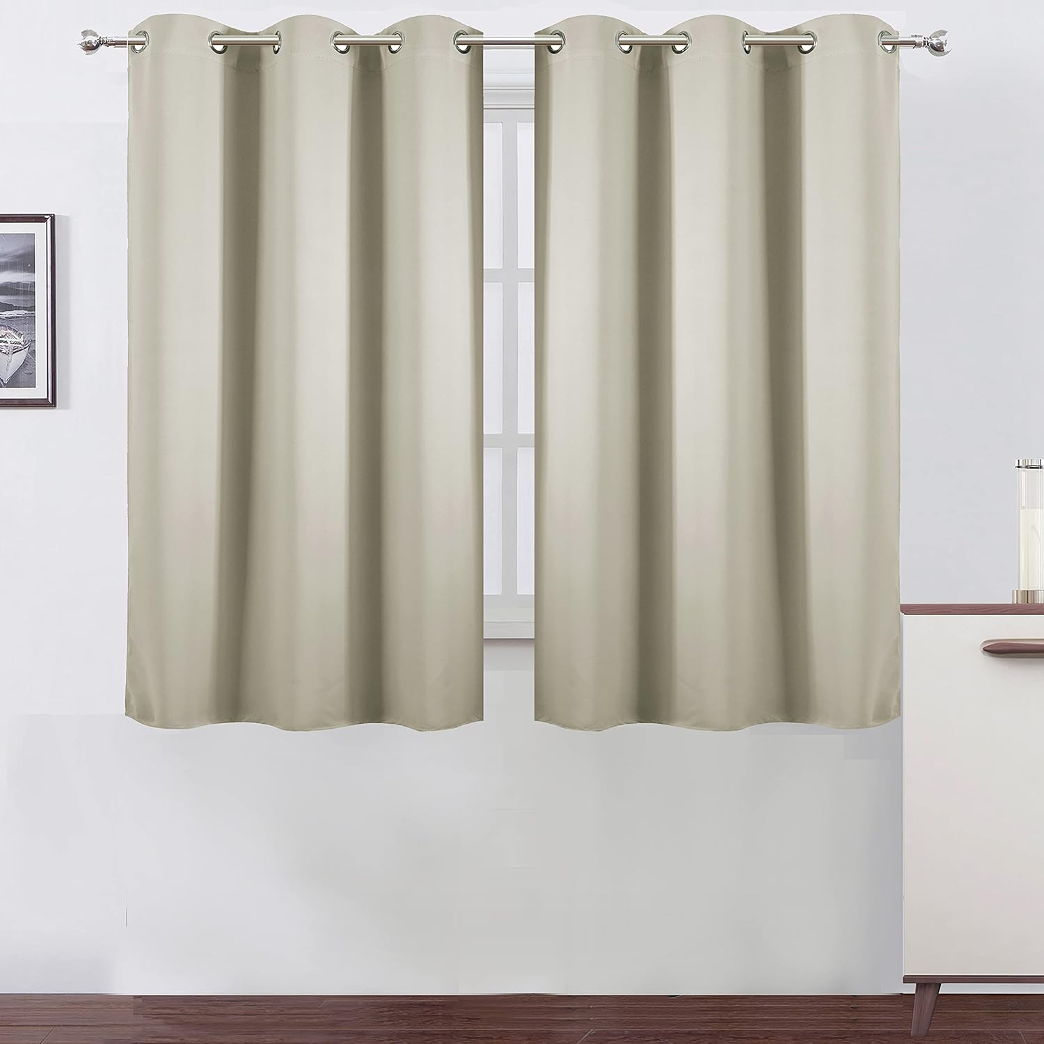 LEMOMO Light Beige Thermal Blackout Curtains/38 X 54 Inch/Set of 2 Panels Room D