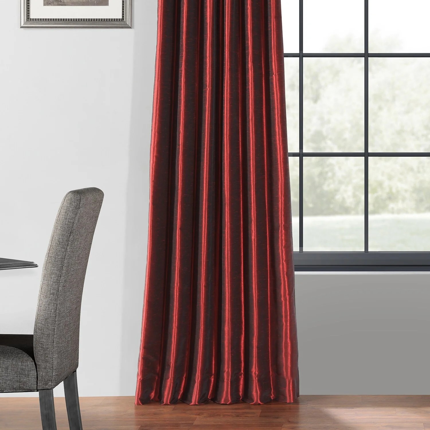 Red Faux Silk Window Curtains – 50″W x 96″L, Set of 3 – Half Price Drapes