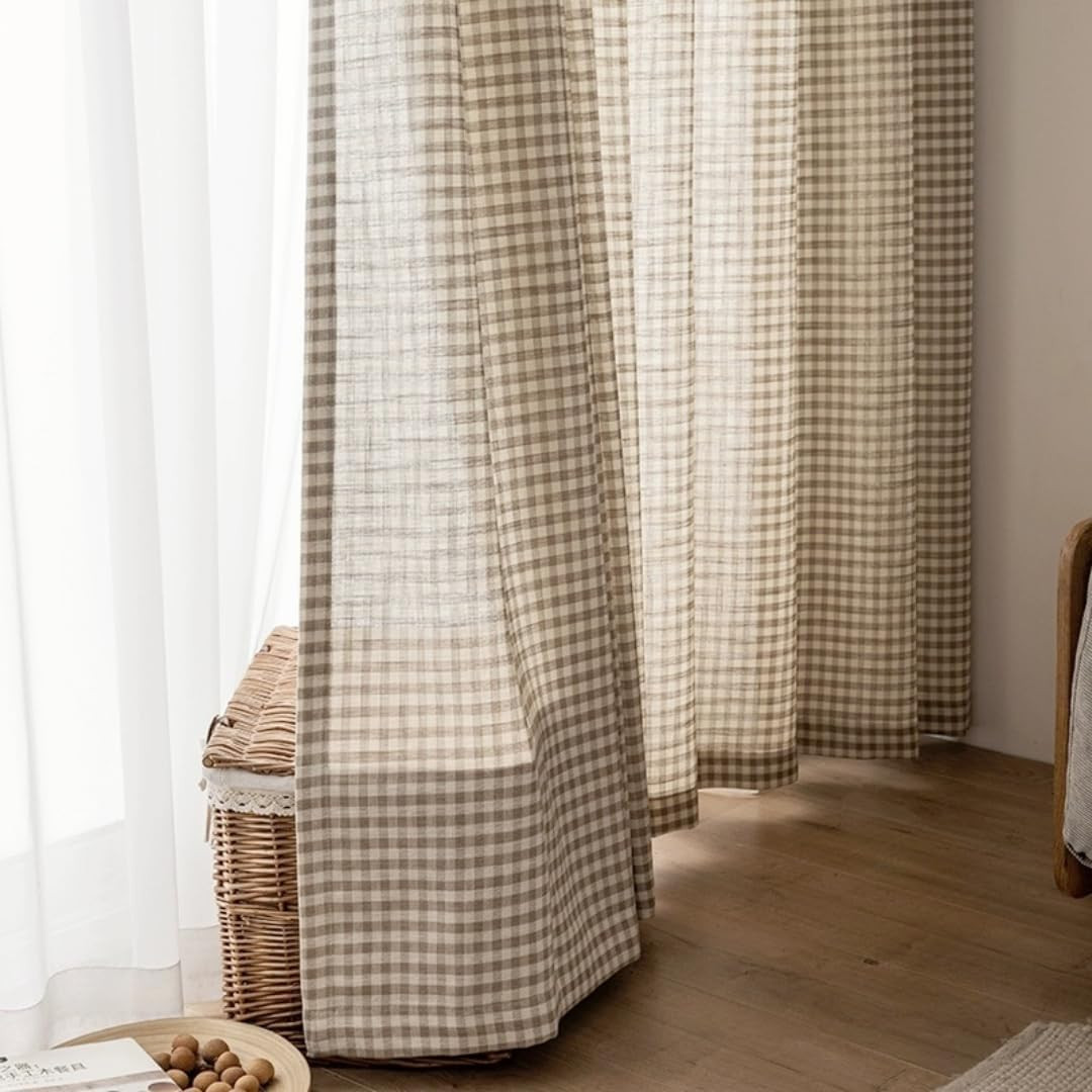 Farmhouse Gingham Curtain Panels 84″ Length, 2-Pack Cotton Linen Blend
