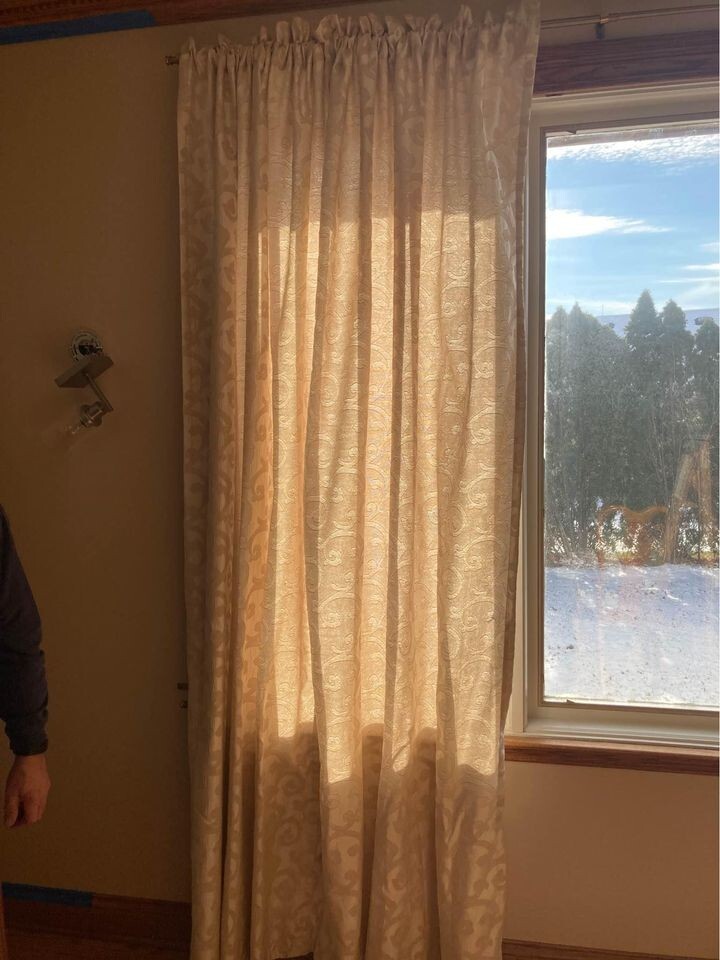 2 Extra Long/Wide 99W x 100L CUSTOM Beige Background with Cream Pattern Curtains