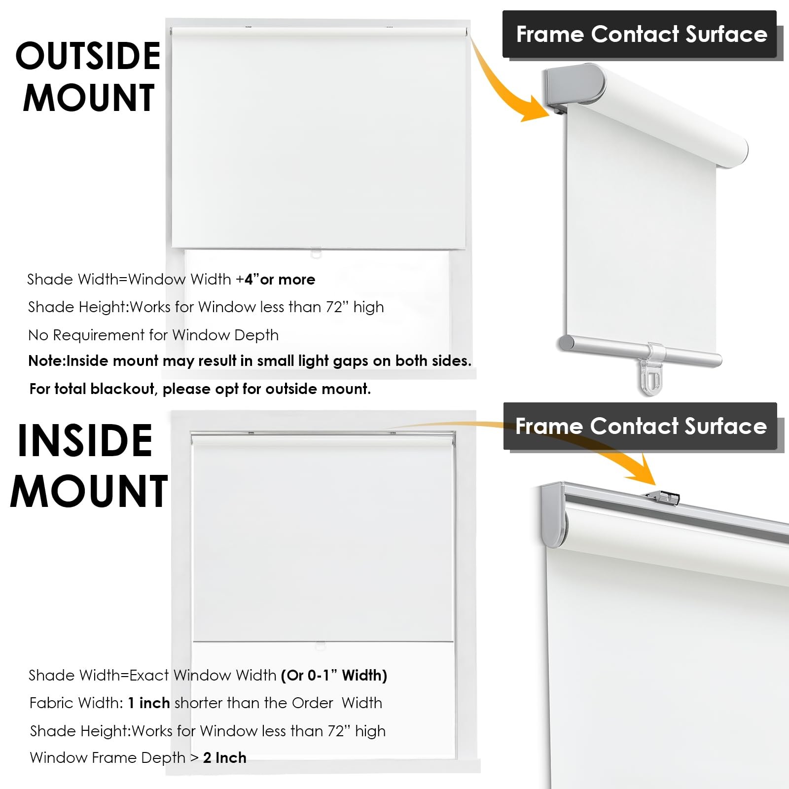 Cordless 100% Blackout Roller Shades for Windows,UV Protection Pull Down Shad…