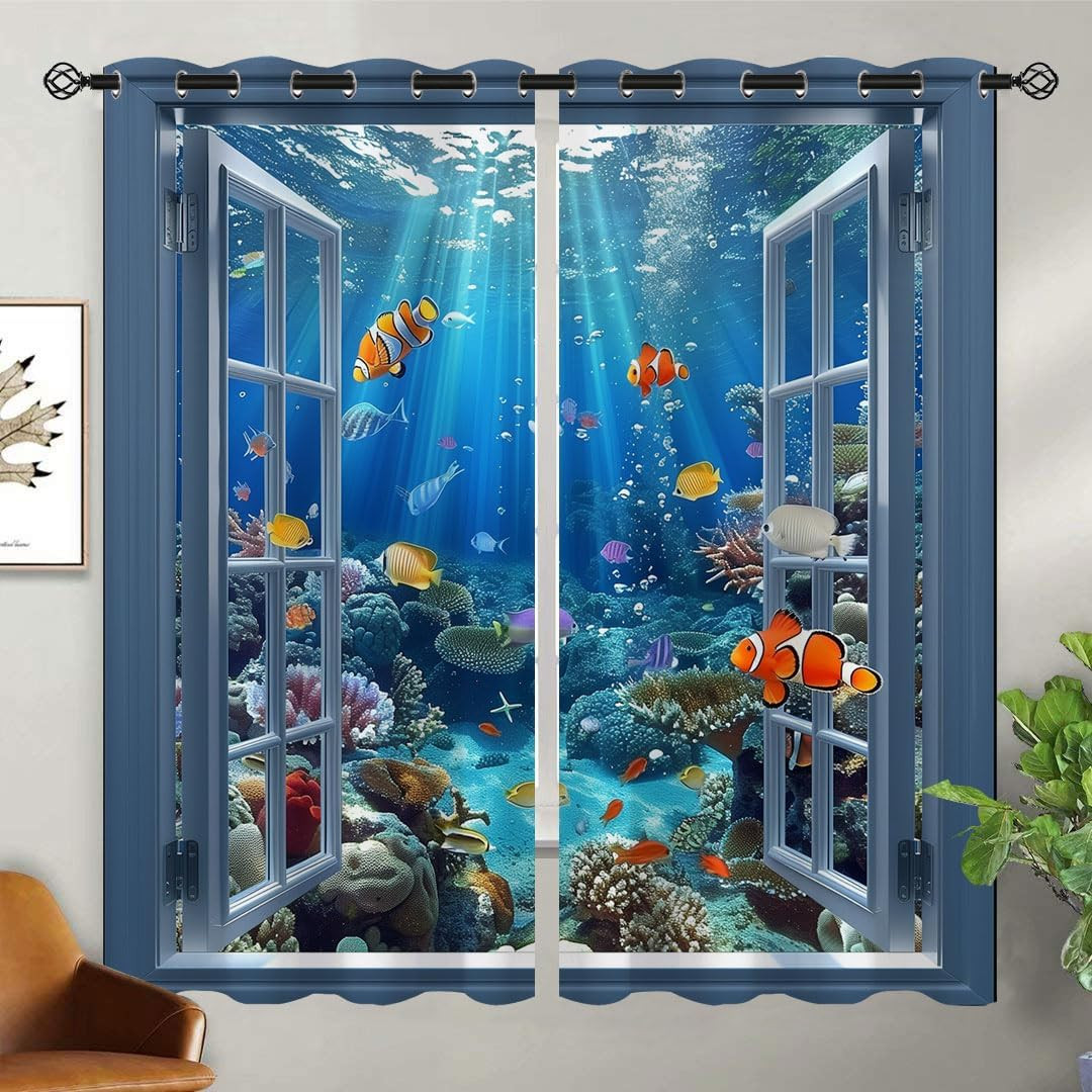 Ocean Blackout Curtains for Girls Kids Teen Boys Home Decor,Underwater World Tro