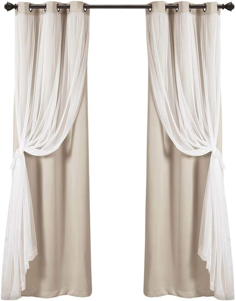 Elegant Wheat Grommet Blackout Curtains with Sheer Overlay, 38″W X 120″L