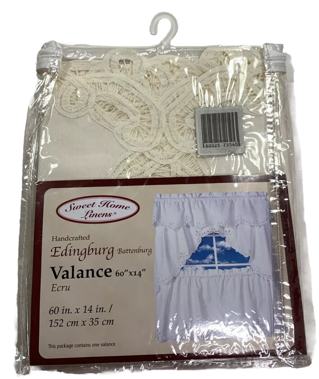 Battenburg Valance Ecru Cotton Lace Handcrafted NEW 14” X 60” Granny Cottagecore