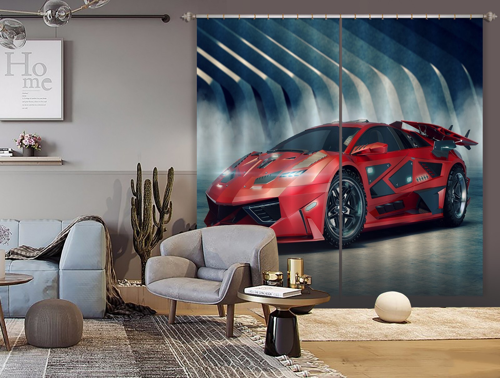 3D Red Sports Car A4352 Transport Photo Curtain Window Blockout Fabric Amy 2023