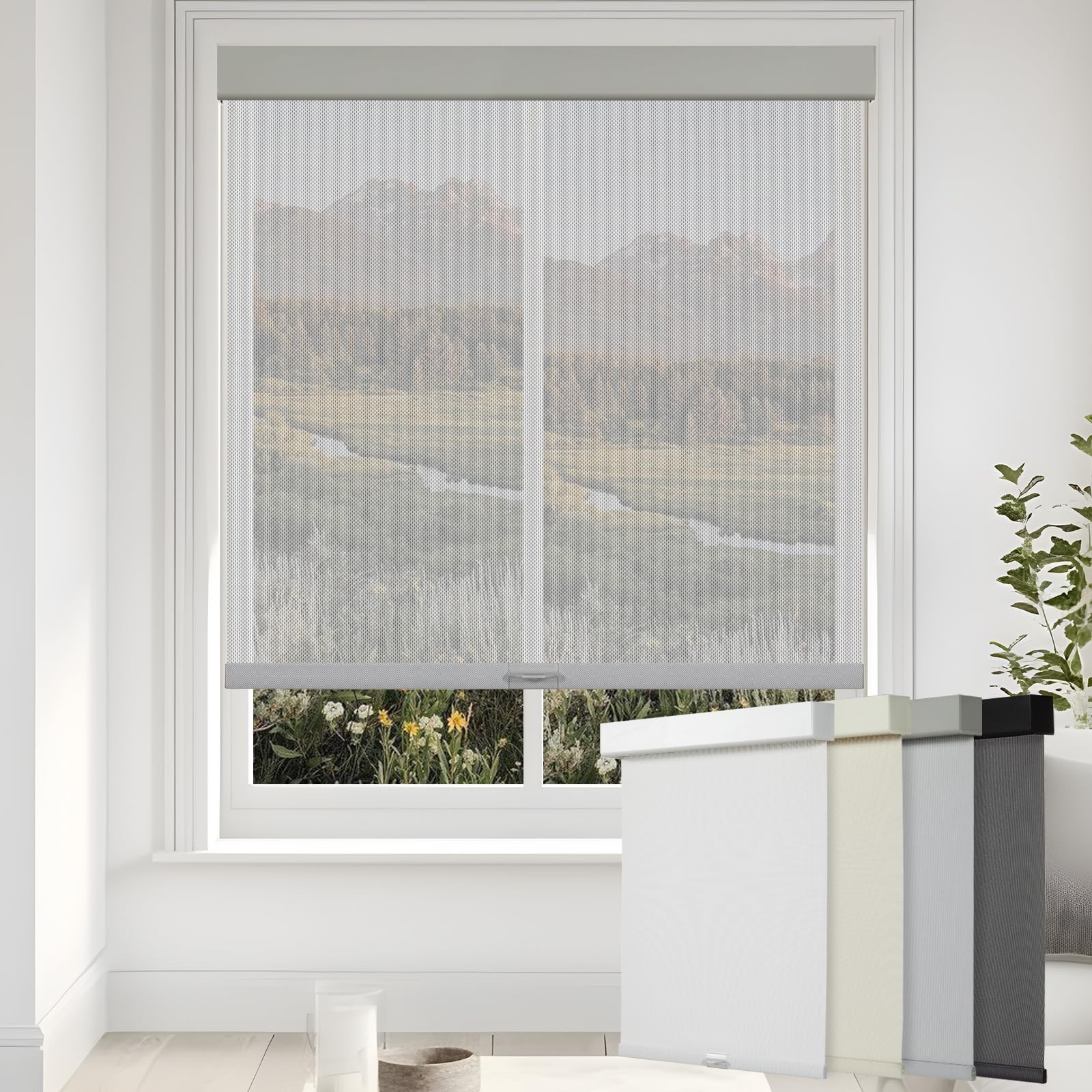 Persilux Roller Window Shades Home Free-Stop Cordless Solar Shades 5 Openness
