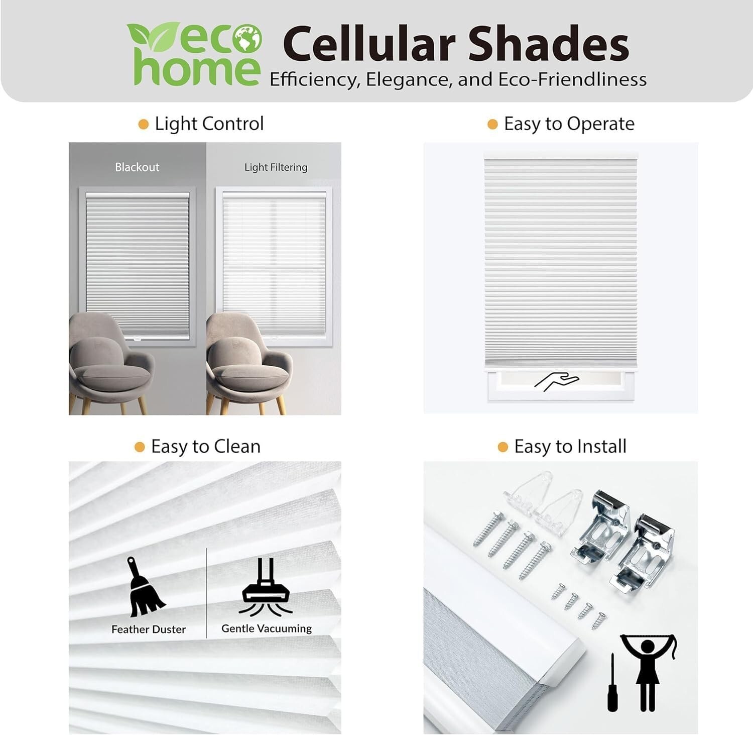 DEZ FURNISHINGS Cordless 1.5″ Light Filtering Celluar Shade 25″W x 84″H Gray
