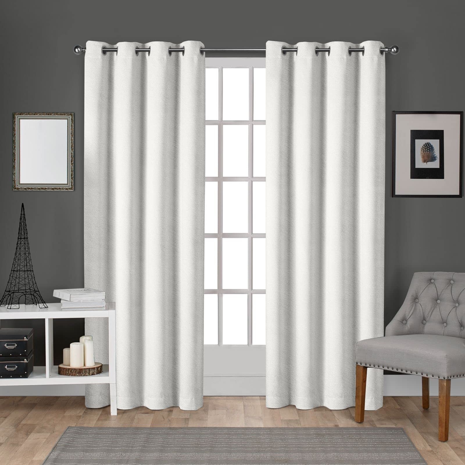 Exclusive Home Velvet Grommet Top Curtain Panel Pair 54″x108″ Winter White
