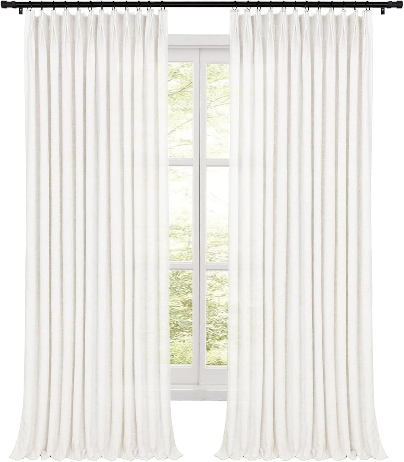 Pinch Pleated White Curtains 84″ Long, Room Darkening for Living Room