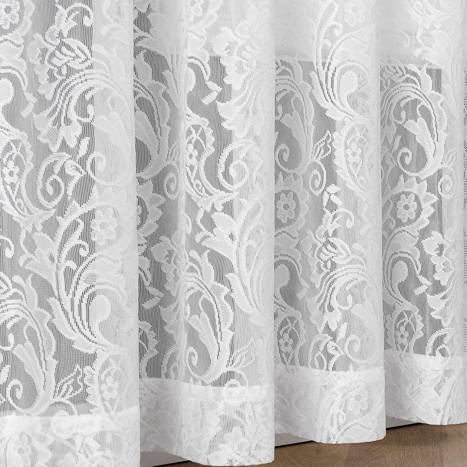 White Lace Sheer Curtains 84 Inch Vintage Floral Sheer Window Curtain Panels for