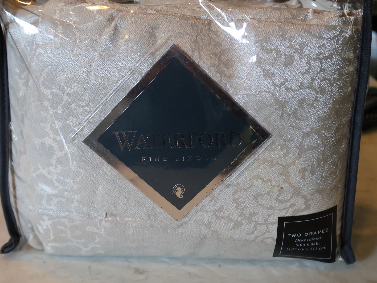 NWT Waterford ARIANNA Curtain Panels Two Drapes 50″ X 84″ CHAMPAGNE New