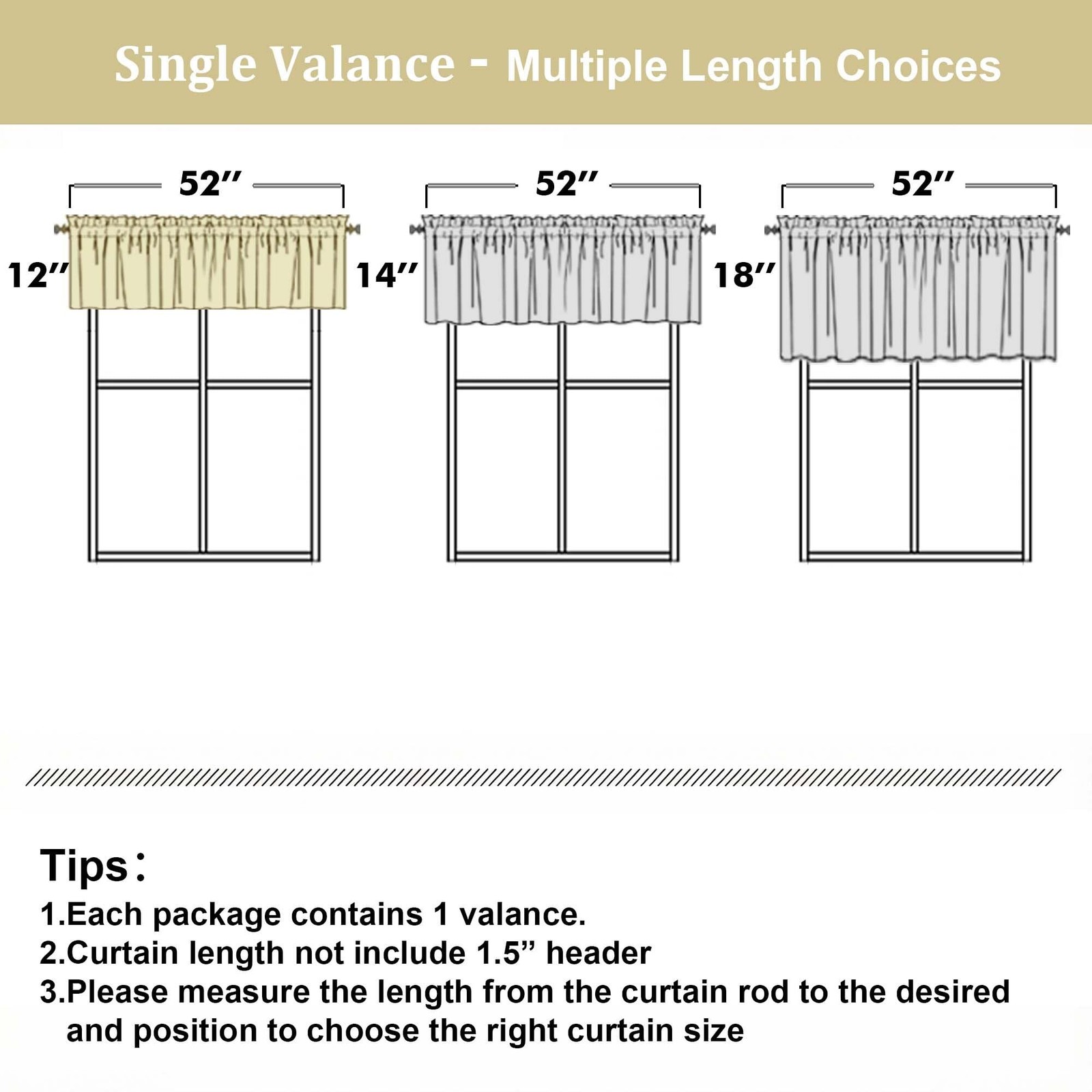LIVEKID Valance for Windows – Light Filtering 52″W x 12″L (Pack of 1), Linen