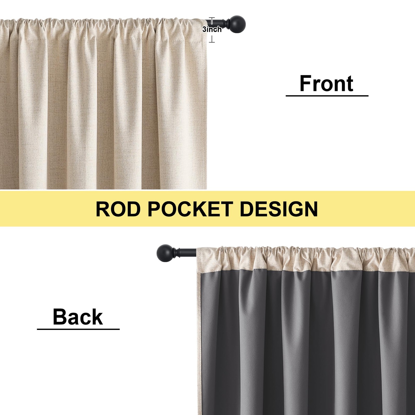 100% Blackout Short Curtains for Windows, 2 Panels Set, W42 x L54 Each, Beige…