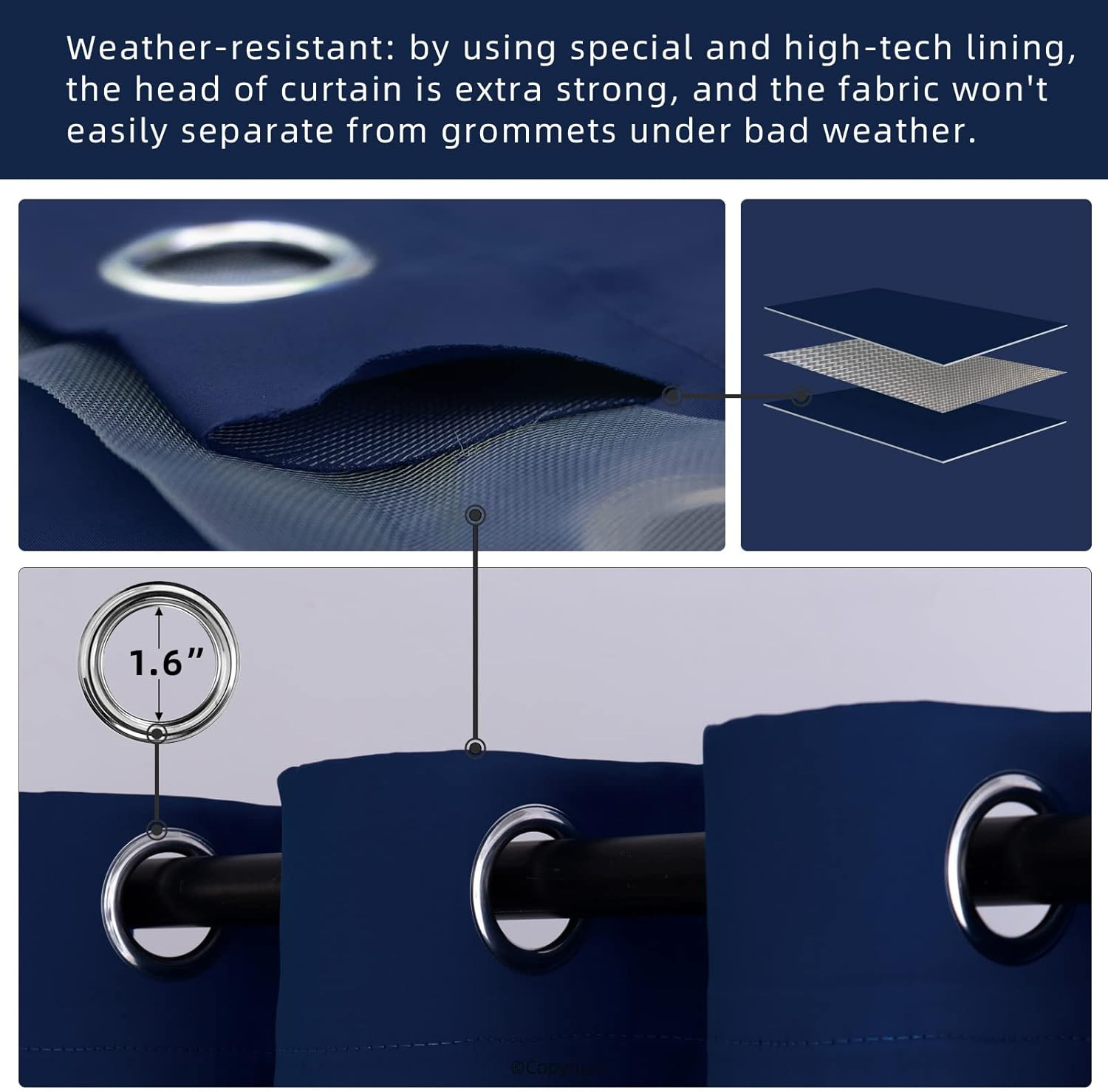 Water Proof outside Curtains with Grommet Top for Porch, W84 X L95 Thermal Insul
