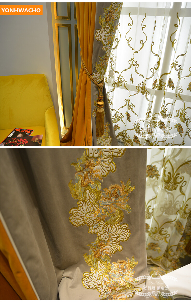 upscale embroidery thick velvet orange cloth blackout curtain valance B408