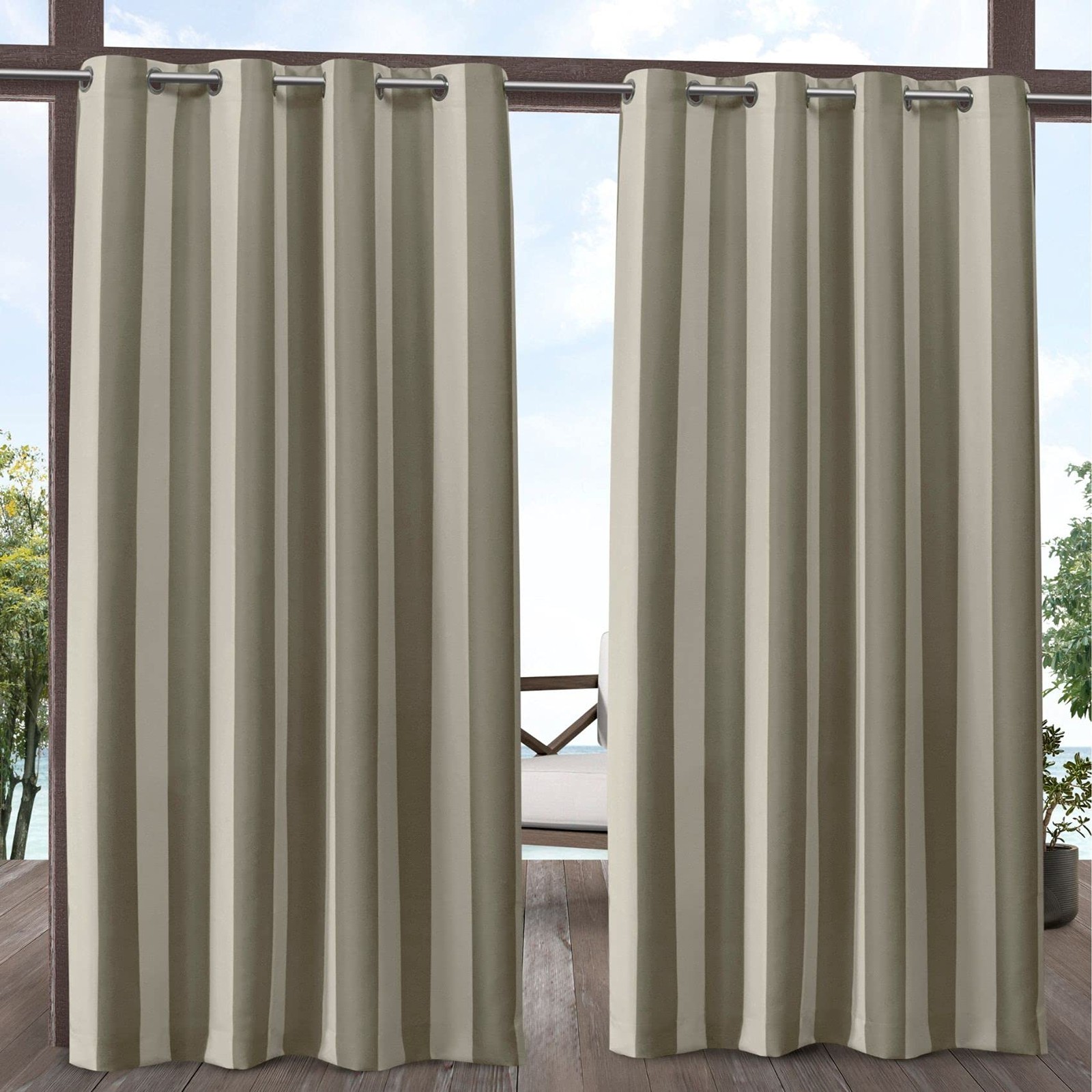 Exclusive Home Canopy Stripe 54″W x 108″L (Pack of 2), Taupe / Sand