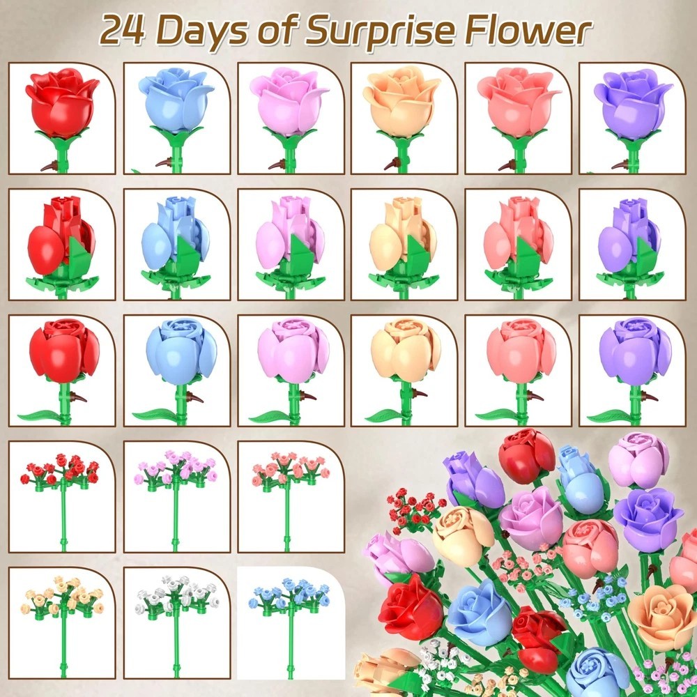 Flower Bouquet Advent Calendar 2025 for Adults Teens Kids, 24 Days Flower Bouqu