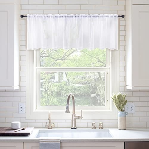 Window Valance Half Sheer Curtains Rod Pocket 60″W x 18″L (Pack of 1) White