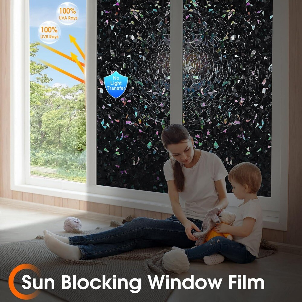 rabbitgoo Privacy Window Film Rainbow Static Cling Stained Glass Sticker Black