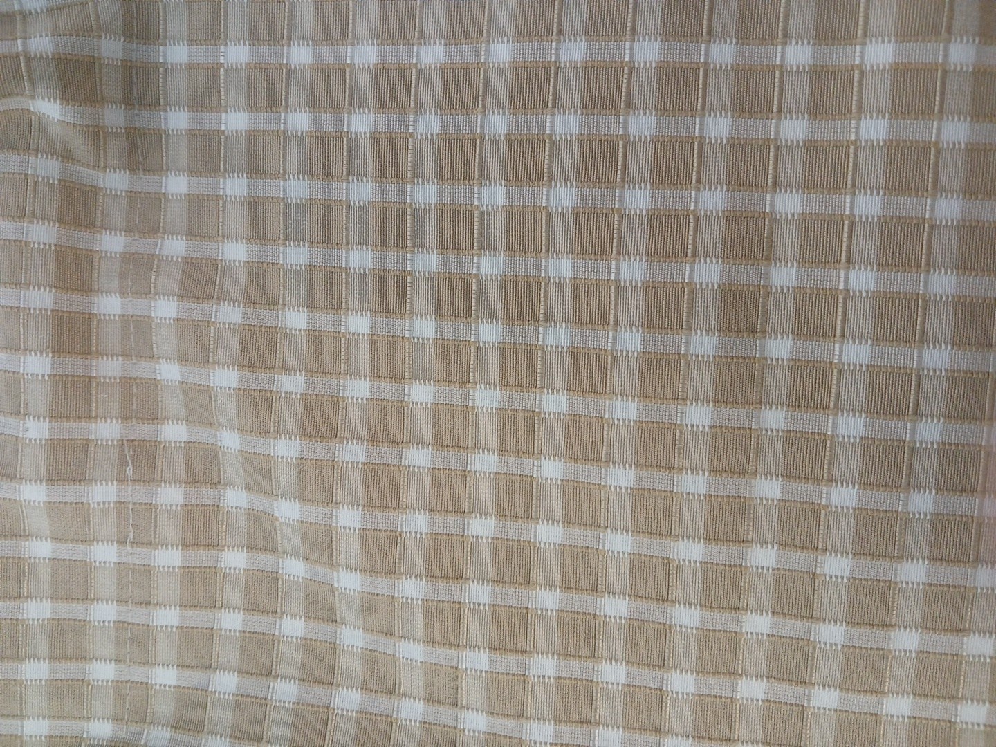Beige white gingham check scalloped valance with a tassel fringe edge Set 48×17