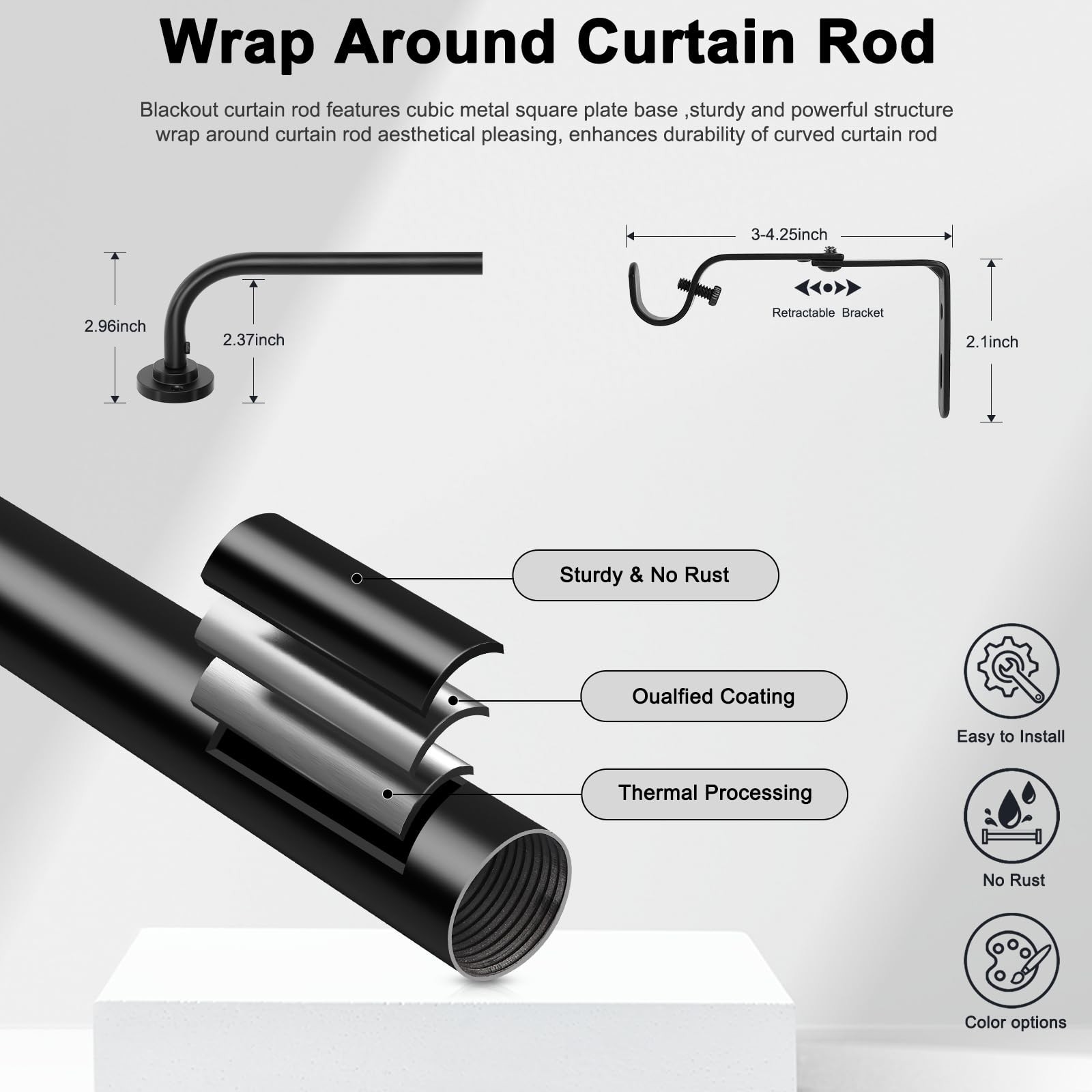 2 Pack Curtain Rods for Windows 28 to 48 inch, 5/8 Inch Black Curtain Rod, Ad…
