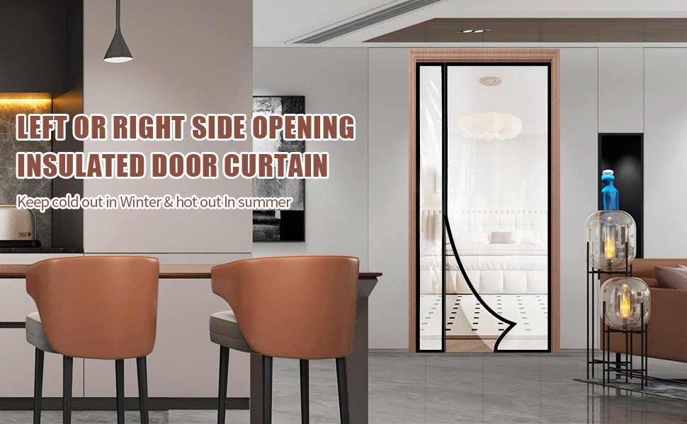 Transparent Reversible Left or Right Side Opening Insulated Door Curtain, Fits